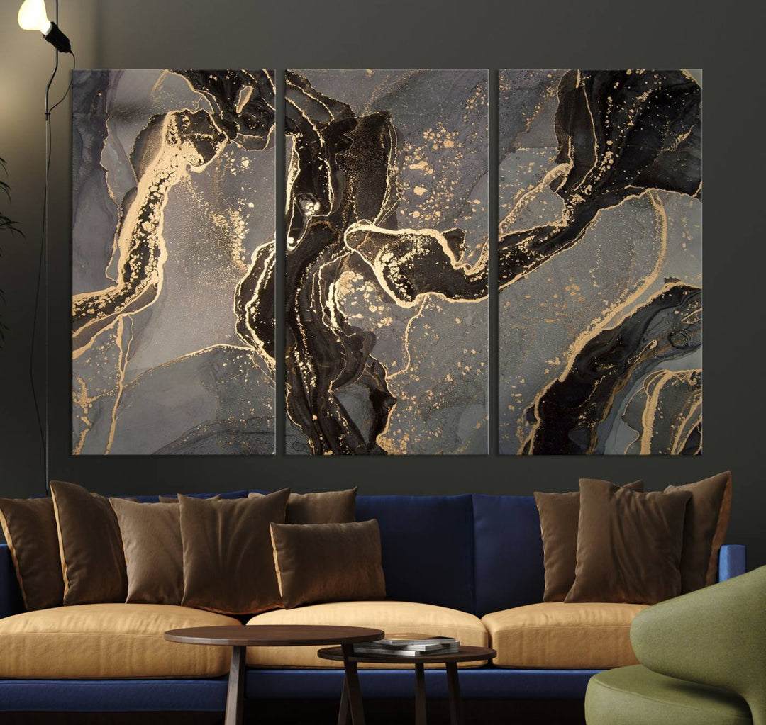 Gray Marble Fluid Effect Wall Art Abstract Canvas Wall Art Print