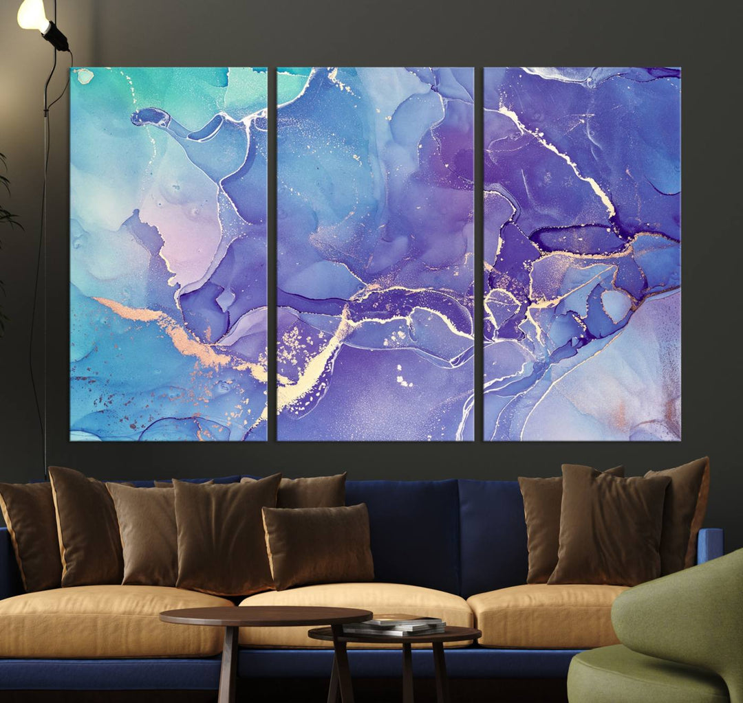 Blue and Purple Marble Fluid Effect Wall Art Abstract Canvas Wall Art Print