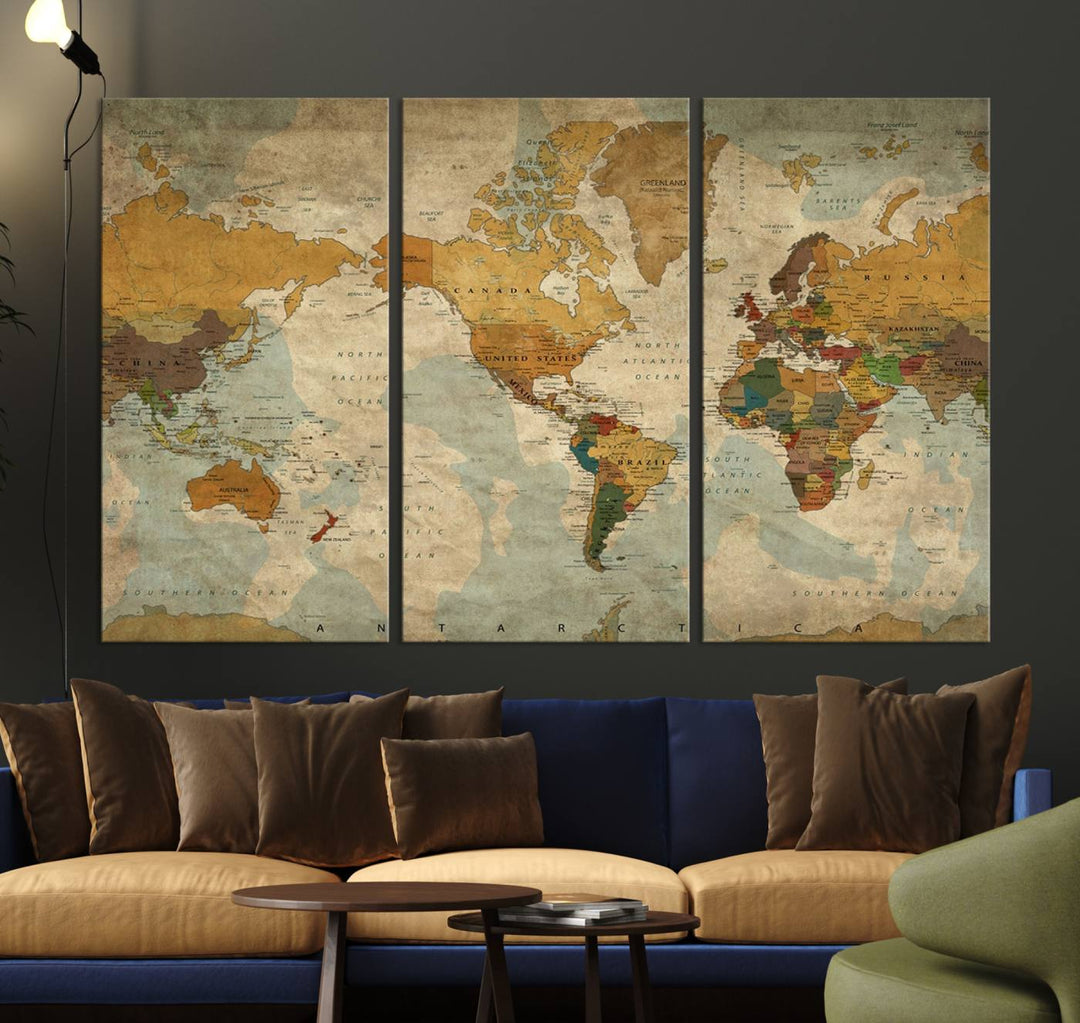 Sephia World Map Wall Art Multi Panel