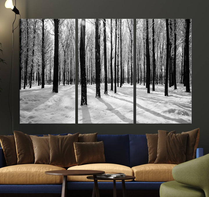 Arte de pared grande, bosque de invierno, álamos, impresión en lienzo