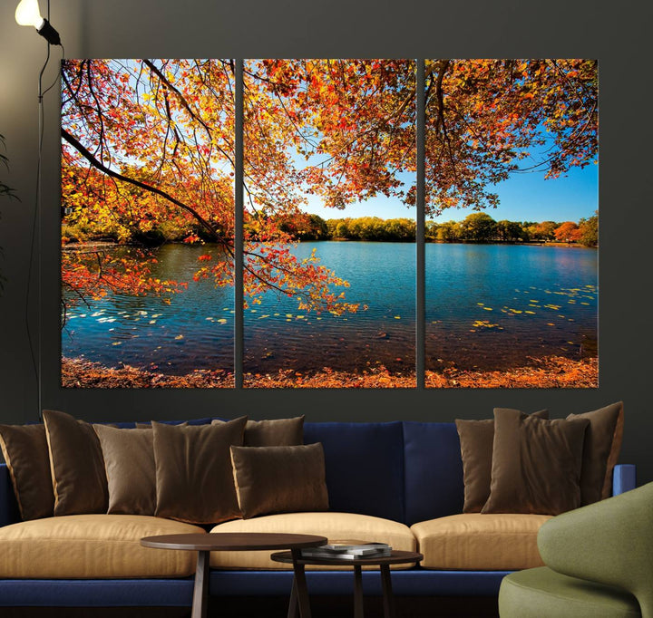 Autumn Tree Fall Lake Wall Art Canvas Print