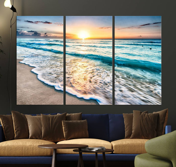 Ocean Beach Canvas Wall Art Beach Canvas, Coastal Sunset Tropical Island Beach Sunset Artwork Print for Living Room Home Office Decor, Beach Wall Art, Sea Wall Art