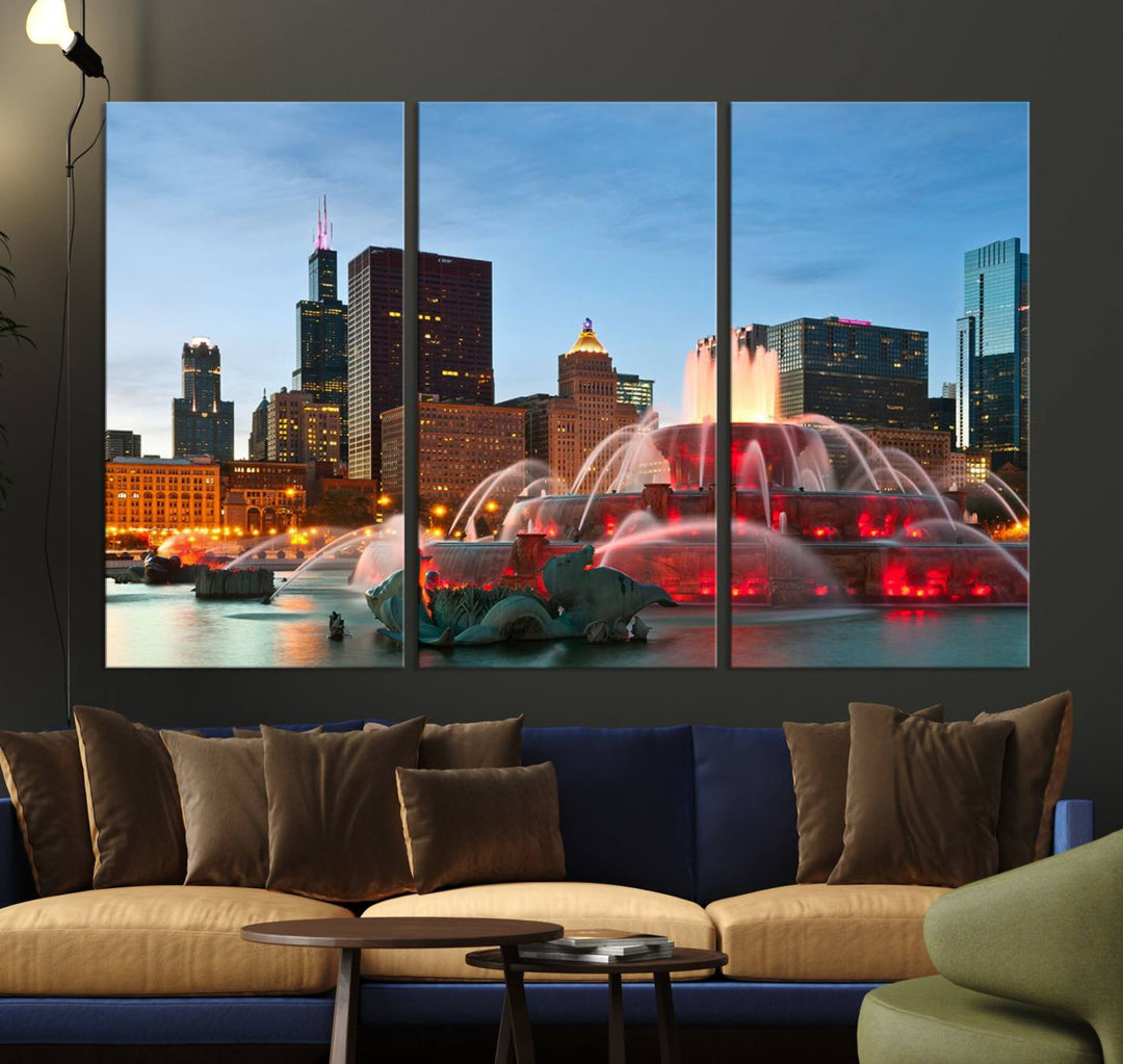 Chicago City Lights Night Skyline Cityscape View Wall Art Impression sur toile