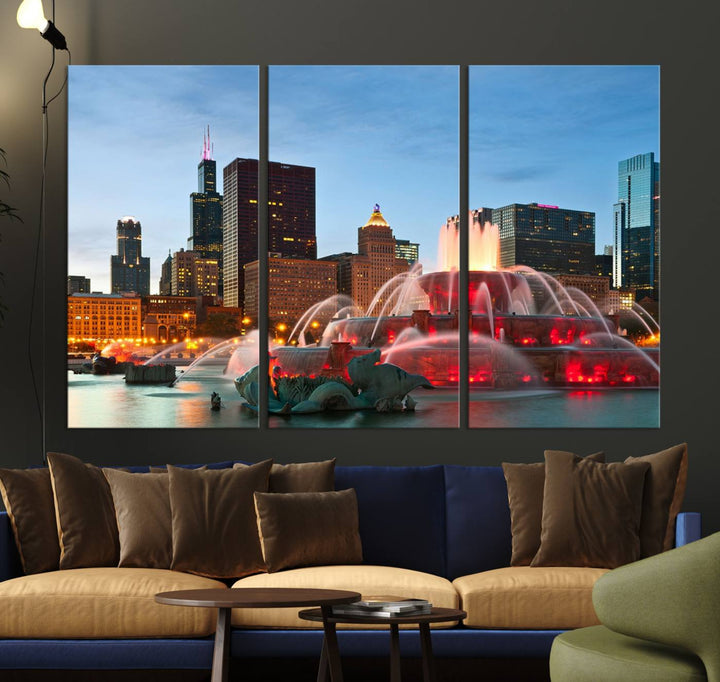 Chicago City Lights Night Skyline Cityscape View Wall Art Impression sur toile