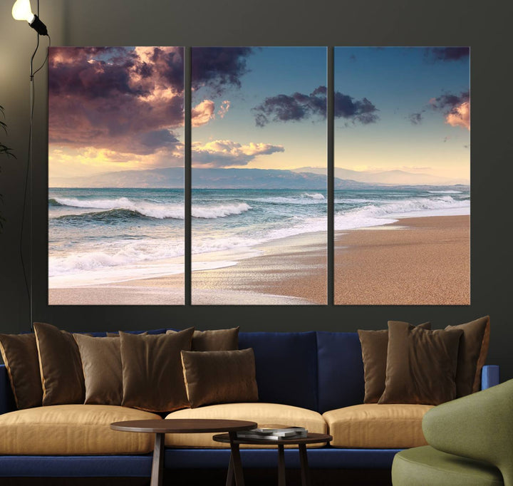 Cloudy Weather Beach Sunset Sunrise Wall Art Canvas Print