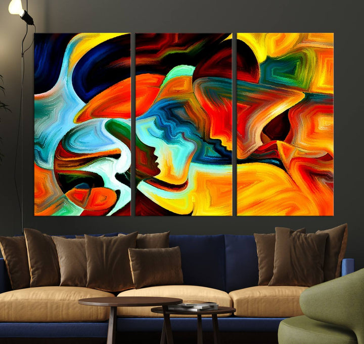 The "Human Love Figures Abstract Wall Art Canvas Print" adds a stylish touch to the dining area, featuring vibrant three-panel artwork on museum-quality canvases with UV-protective coating.