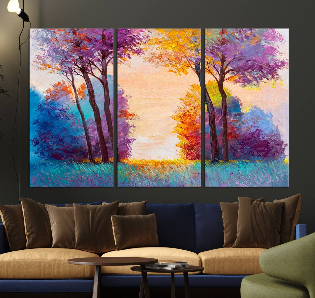 Oil Paint Effect Trees Wall Art Canvas Print features a UV-protective coating for lasting vibrancy.