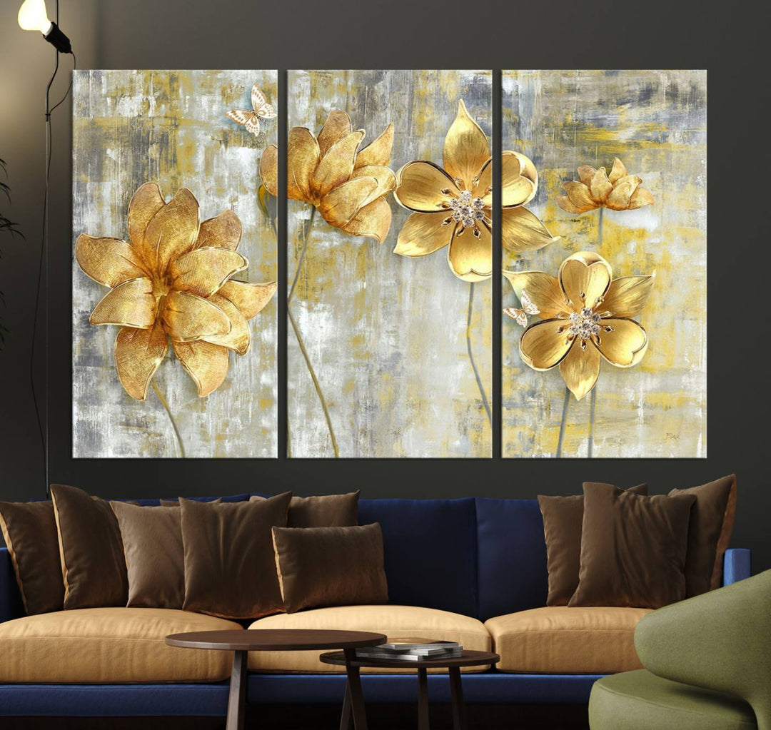 Golden Flowers Wall Art Canvas Print