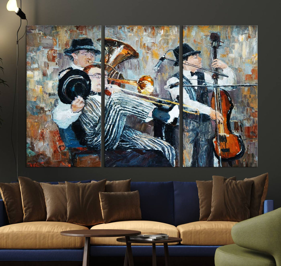 The Good Old Days Musicians Wall Art Canvas Print graces the wall, merging art with elegance. This museum-quality canvas comes with a UV-protective coating and is ready to hang.