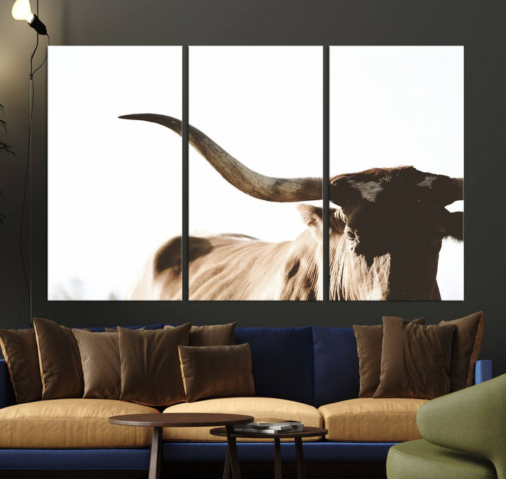 Texas Cow Longhorn Wall Art Canvas