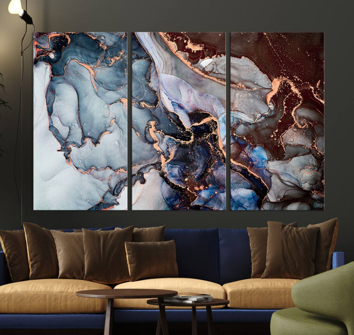 Brown Blue Abstract Marble Wall Art Canvas Print