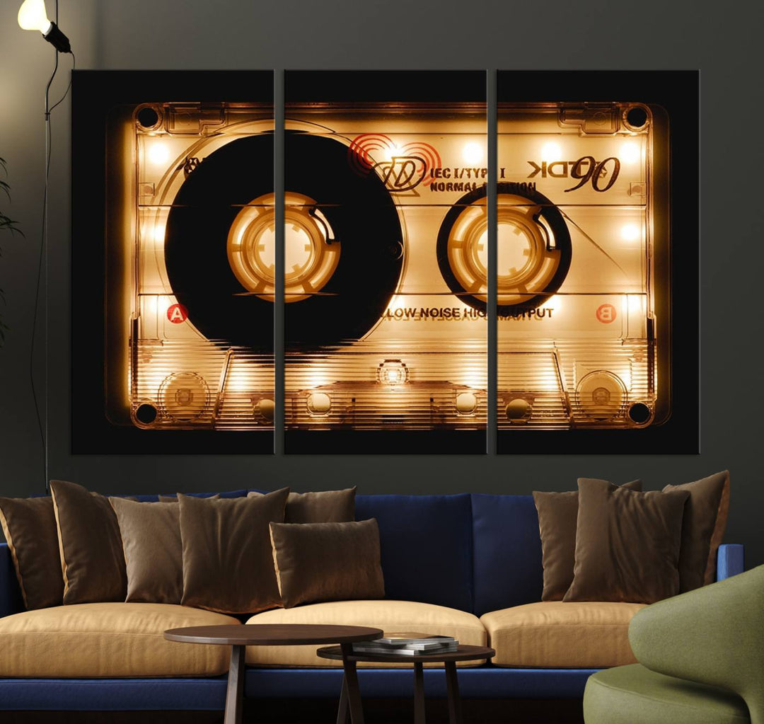 The Shining Audio Cassette Retro Music Wall Art Canvas Print, featuring a vintage cassette tape design and protected with a UV coating on museum-quality canvases, creates an impressive visual impact.