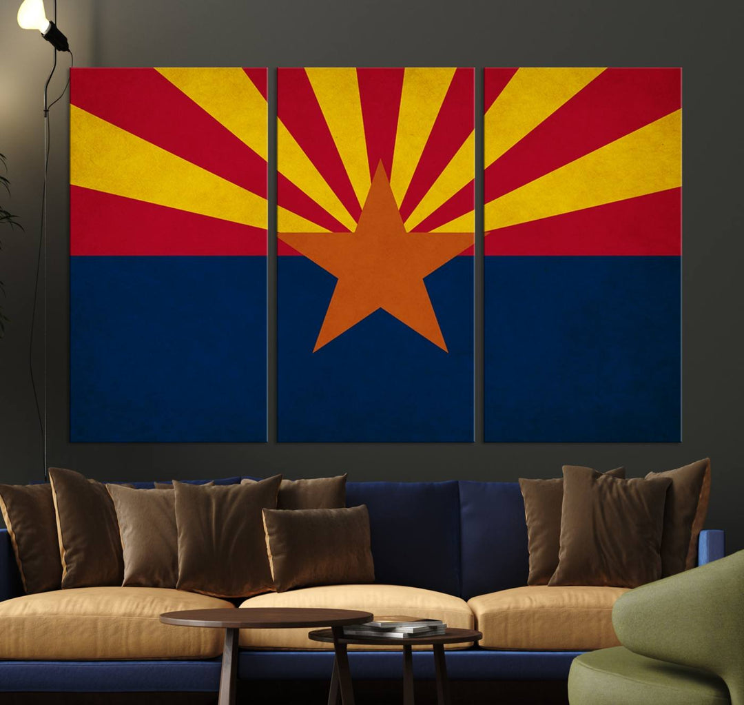 The Arizona States Flag Wall Art Canvas Print, made from museum-quality canvas with a UV-protective coating, is displayed prominently.