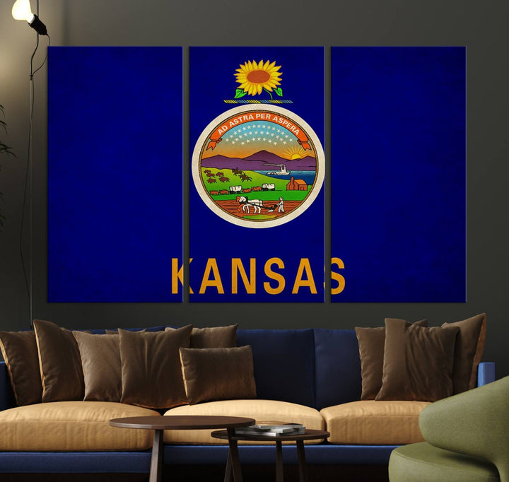 The "Kansas USA States Flag Wall Art Canvas Print" is prominently displayed.