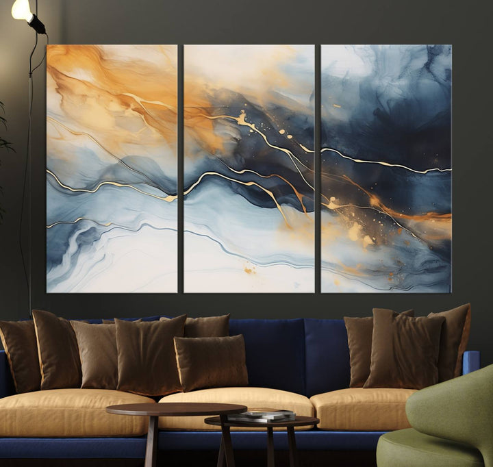 Smoke Blue Wall Art Canvas Print Abstract Artwork Printing