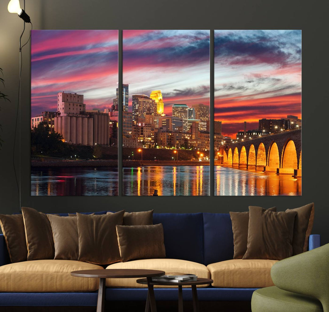 The "Minneapolis Wall Art Canvas Print, Minnesota City Wall Art Print, Minnesota Cityscapes Wall Art" features a city skyline at sunset in museum-quality canvas prints. Transform your living space into a gallery with this stunning piece and enjoy free shipping.