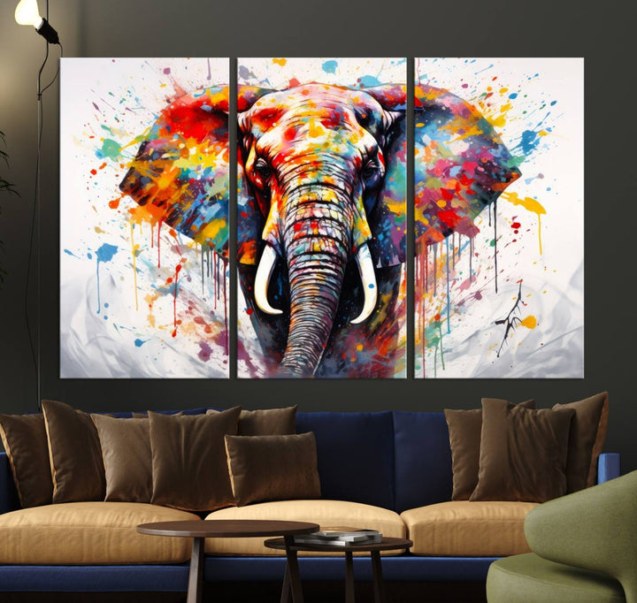 Impresión en lienzo de arte abstracto de pared de elefante de acuarela para decoración moderna del hogar, oficina, sala de estar y comedor