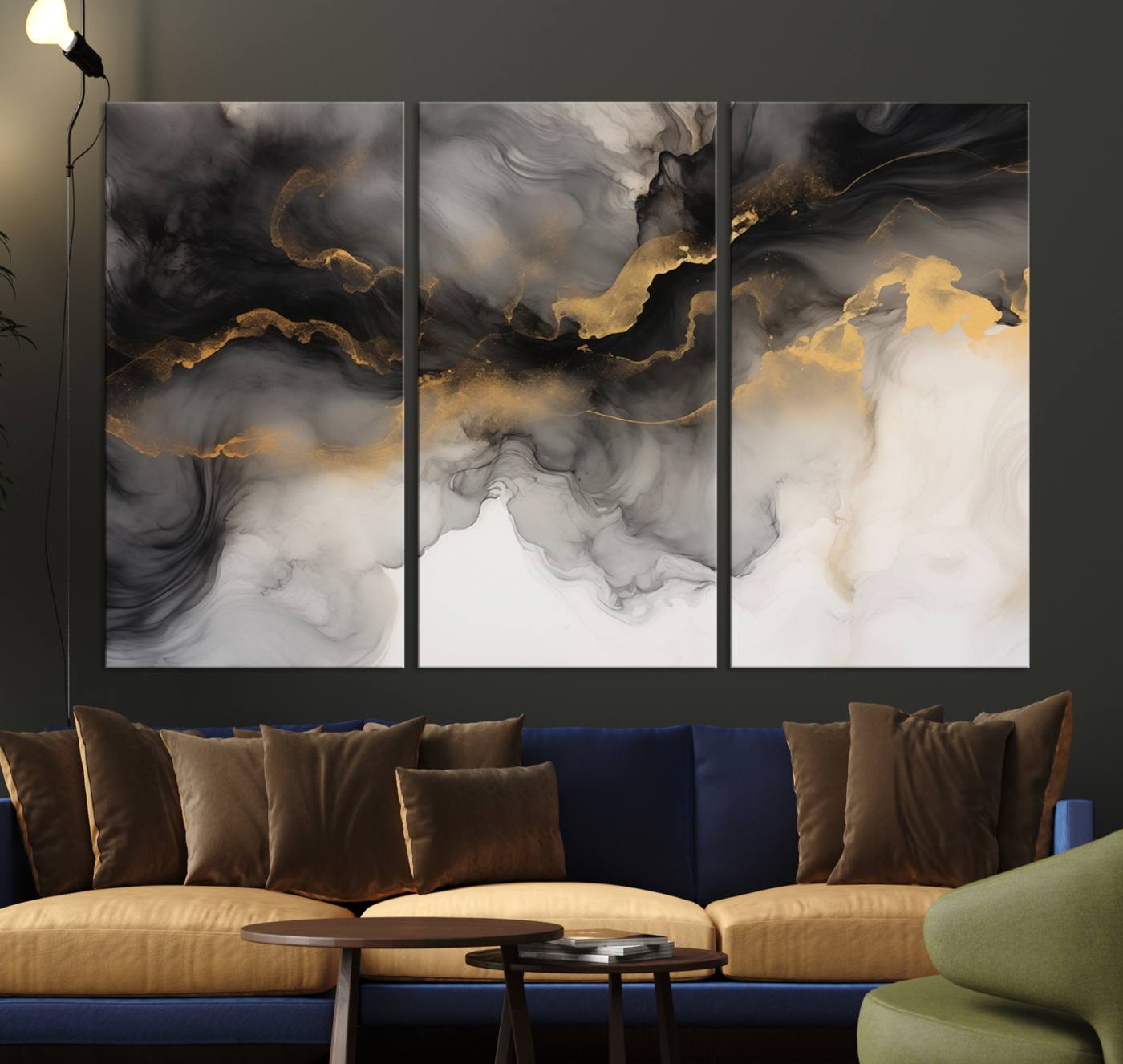 Brown Smoke Art Canvas Print for Living Room Home Decor graces a dark wall.