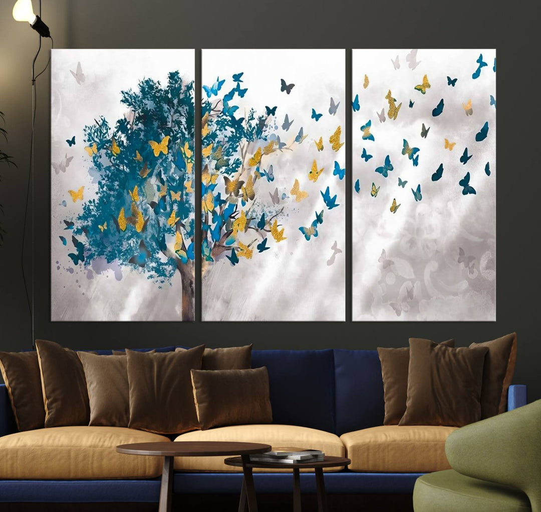 Tree Butterfly Abstract Tree and Butterfly Wall Art Canvas Print