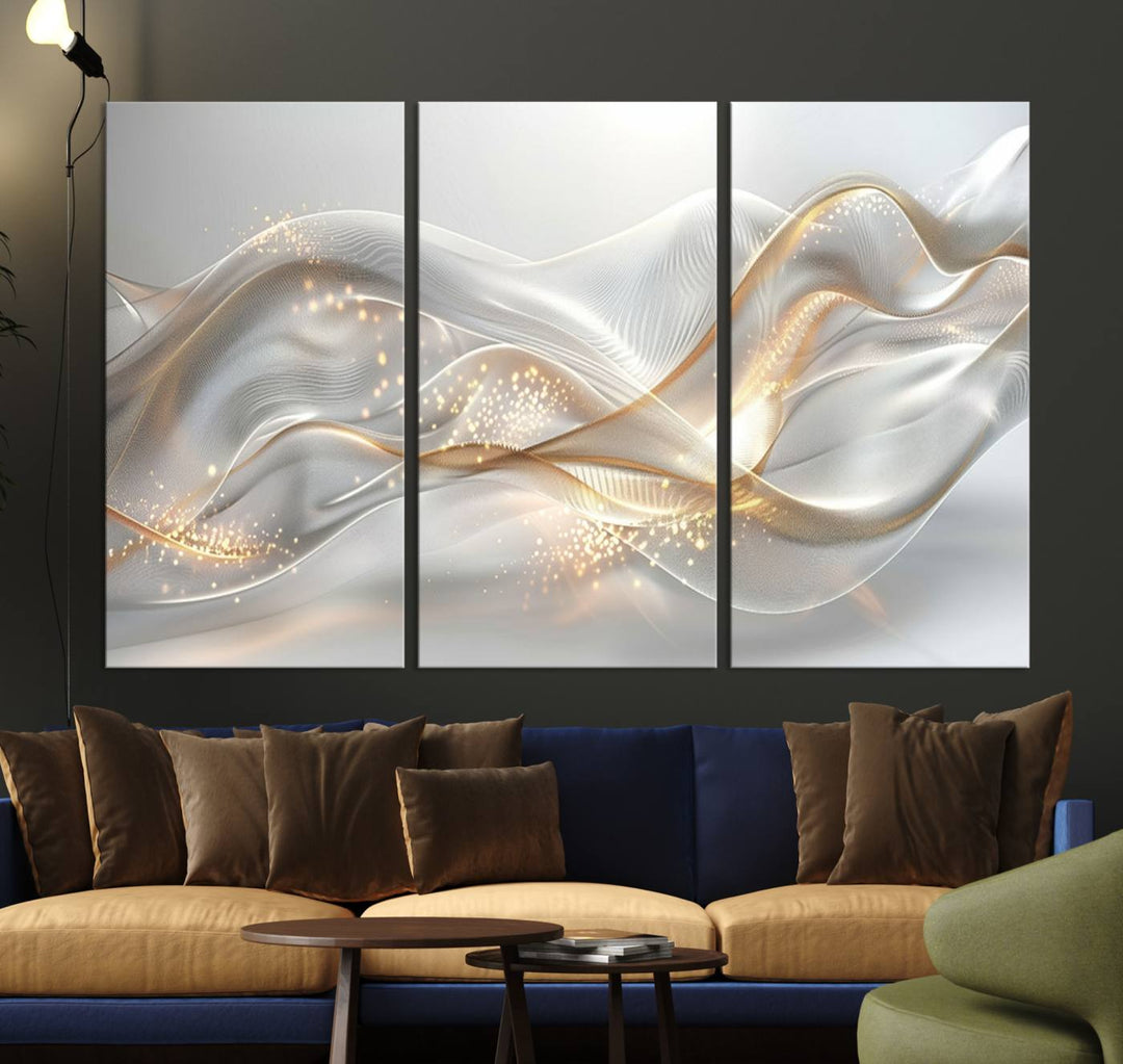 Abstract art Grey and Gold Lines Wall Art