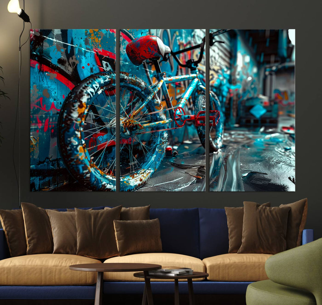 Bicycle Wall Art Canvas Print, Graffiti Wall Art Canvas Print