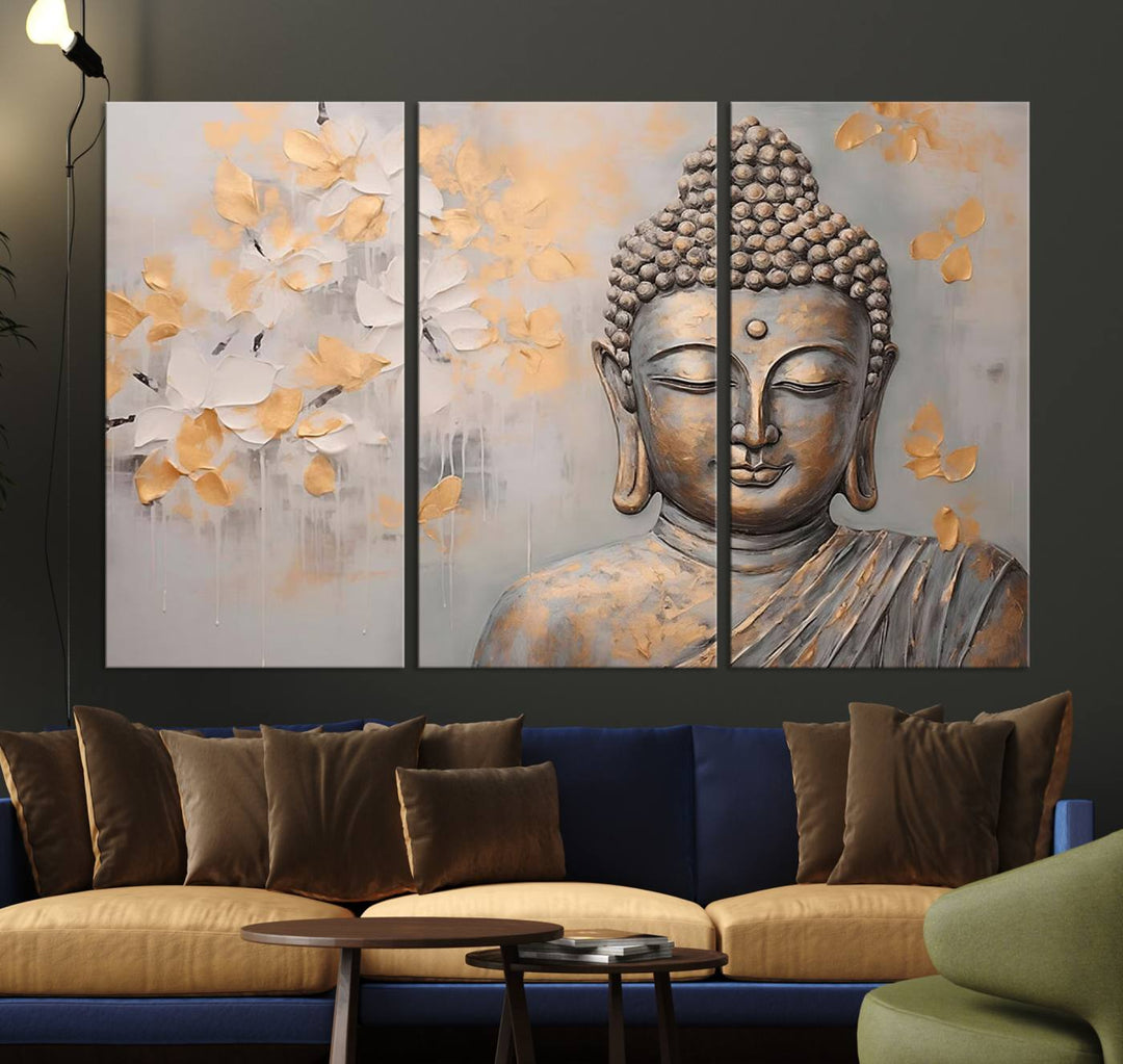 Abstract Buddha Statue Wall Art Canvas Print - Modern Meditation Decor for Living Room, Office, Yoga Studio