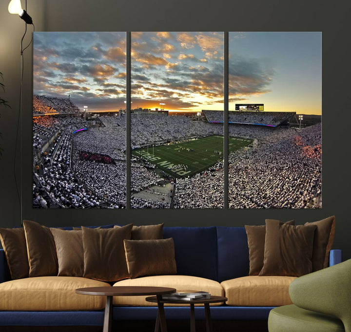 Beaver Stadium Sunset Triple Canvas Wall Art - Penn State Nittany Lions Football Match