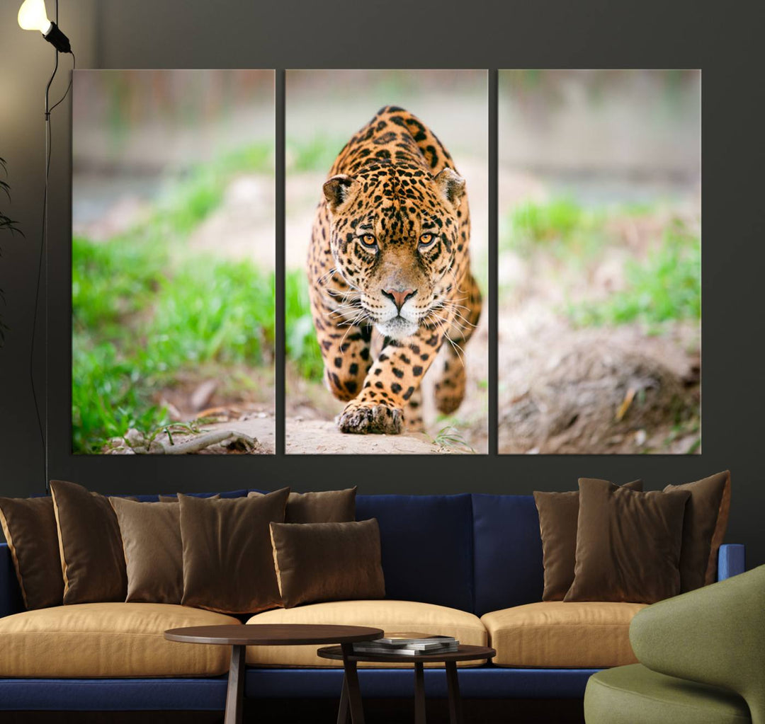 Leopard on the Prowl - Stunning Large Framed Canvas Wall Art for Living Room, Bedroom, or Office Décor, Vibrant Wildlife Print, Ready to Hang