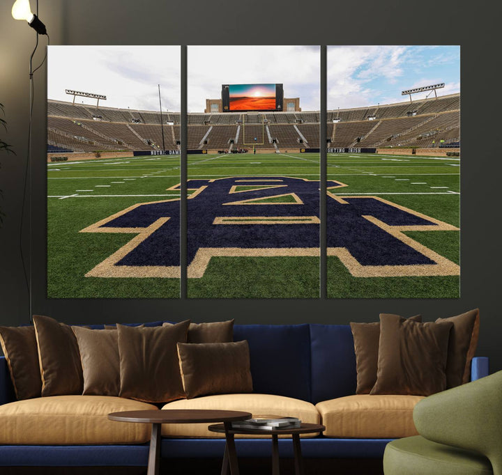 Notre Dame Stadium Giclee Canvas Print | Triptych Wall Art Featuring Iconic Notre Dame Football Field | Ready-to-Hang Sports Stadium Decor