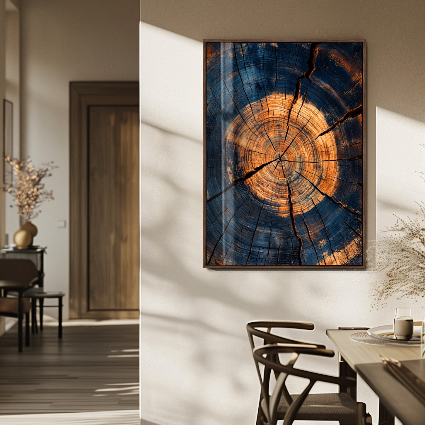 MGV-FP-48X32-3P - Tree Rings Wall Art Canvas Print, Framed Rustic Texture Art Picture Print, Wood Grain Perfect Rustic Industrial Decor Artwork
