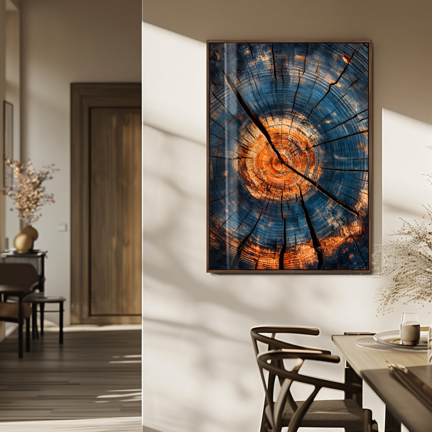 MGV-FP-48X32-3P - Tree Rings Wall Art Canvas Print, Framed Rustic Texture Art Picture Print, Wood Grain Perfect Rustic Industrial Decor Artwork