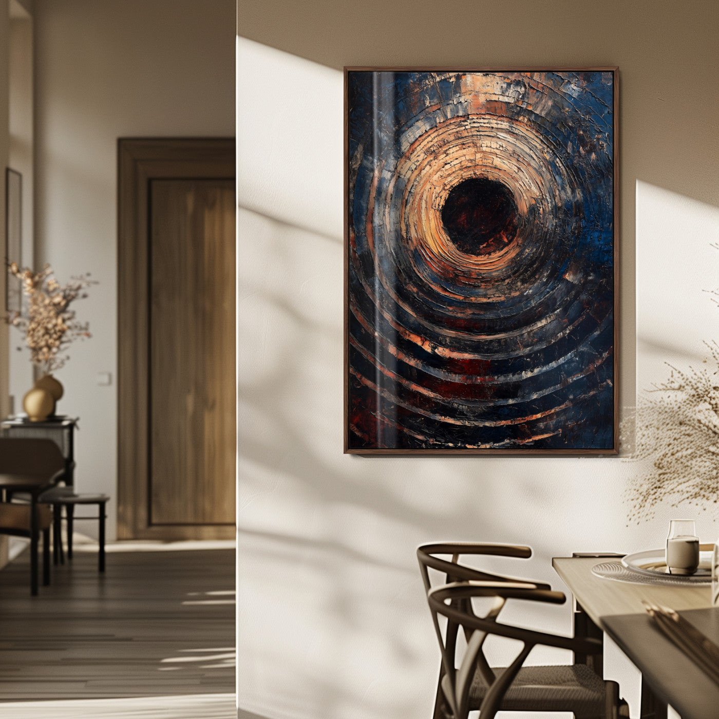 MGV-FP-48X32-3P - Textured Spiral Wall Art Canvas Print, Framed Abstract Void Art Picture Print, Wooden Vortex Perfect Modern Industrial Decor Artwork