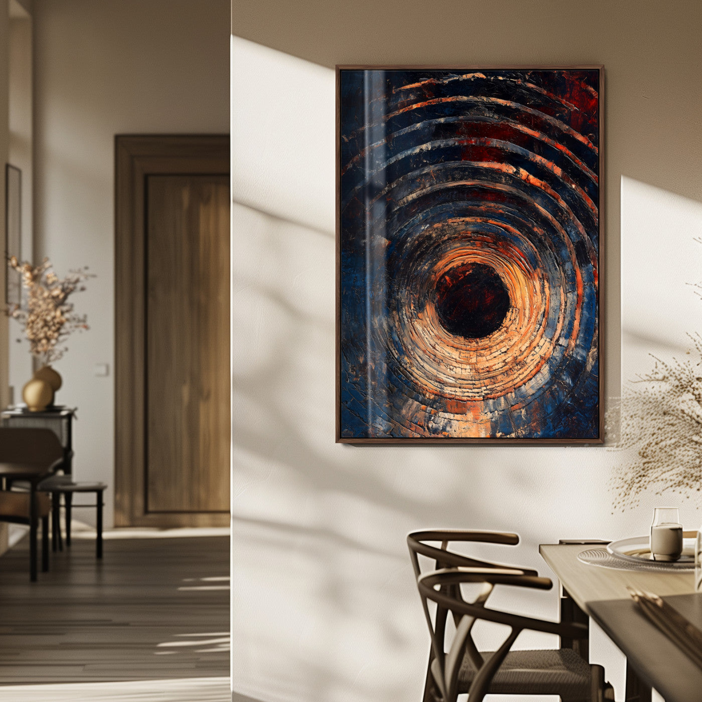 MGV-FP-48X32-3P - Textured Spiral Wall Art Canvas Print, Framed Abstract Void Art Picture Print, Wooden Vortex Perfect Modern Industrial Decor Artwork