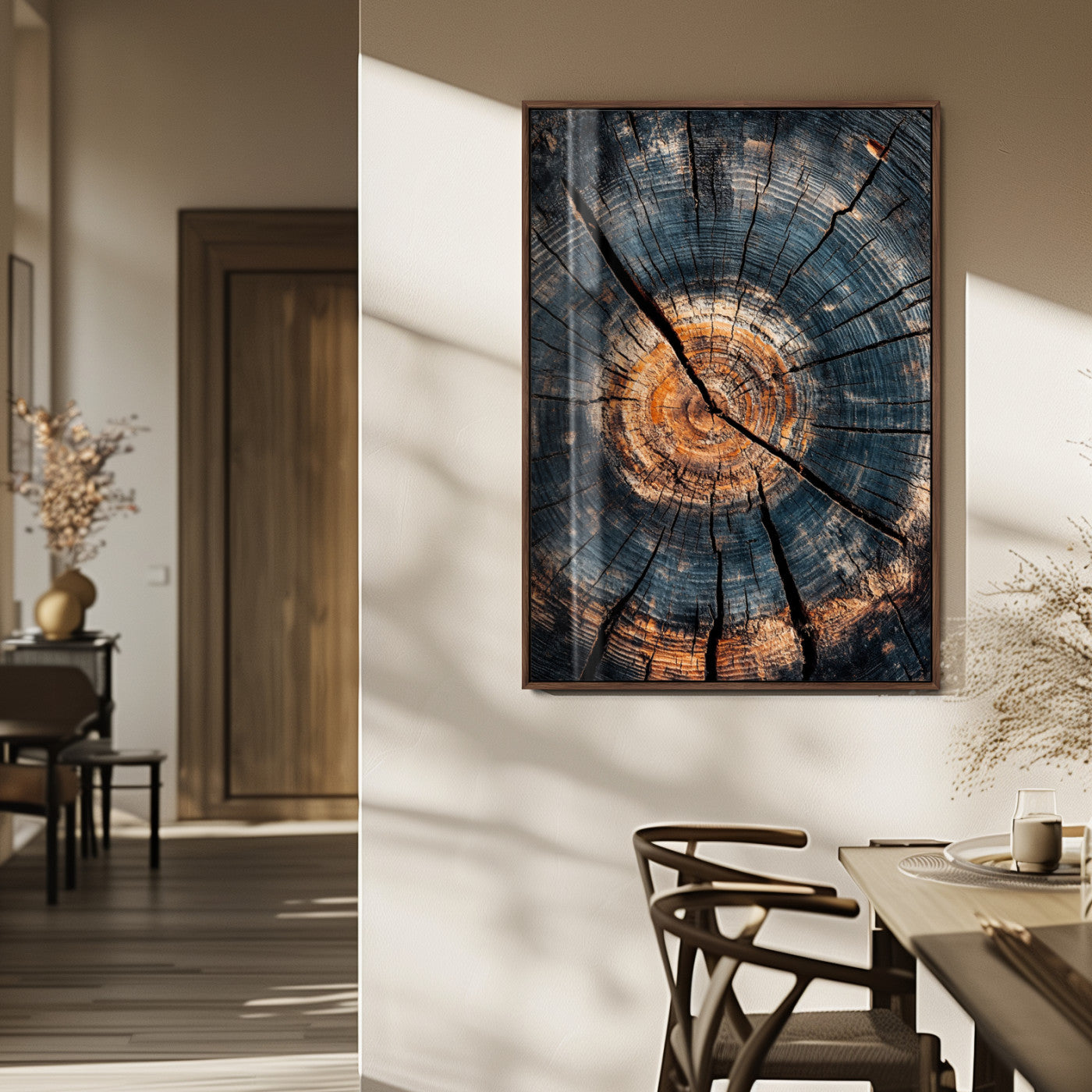 MGV-FP-48X32-3P - Tree Rings Wall Art Canvas Print, Framed Rustic Wood Art Picture Print, Natural Texture Perfect Rustic Decor Artwork