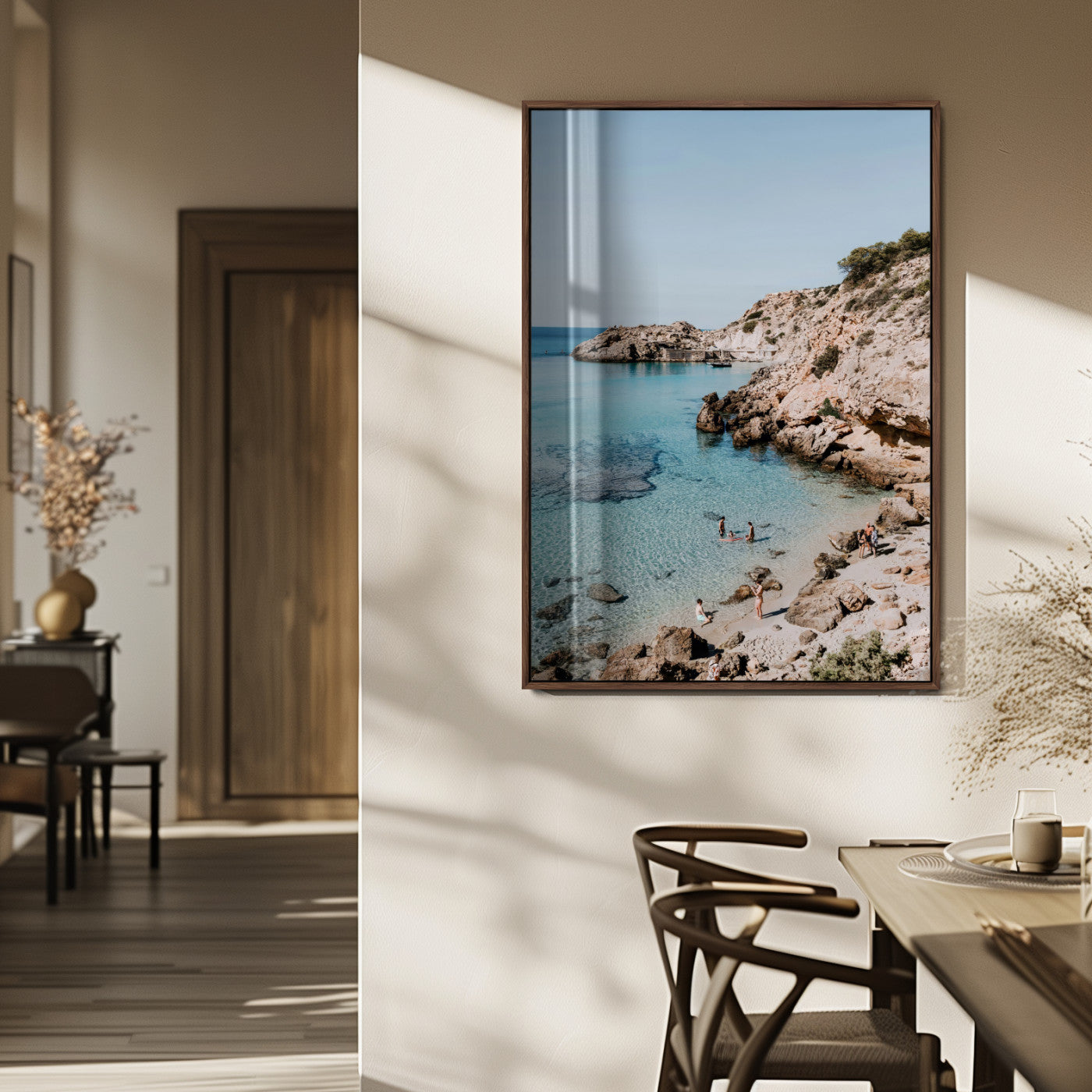 MGV-FP-48X32-3P - Turquoise Cove Wall Art Canvas Print, Framed Ibiza Beach Art Picture Print, Mediterranean Shore Perfect Boho Coastal Decor Artwork