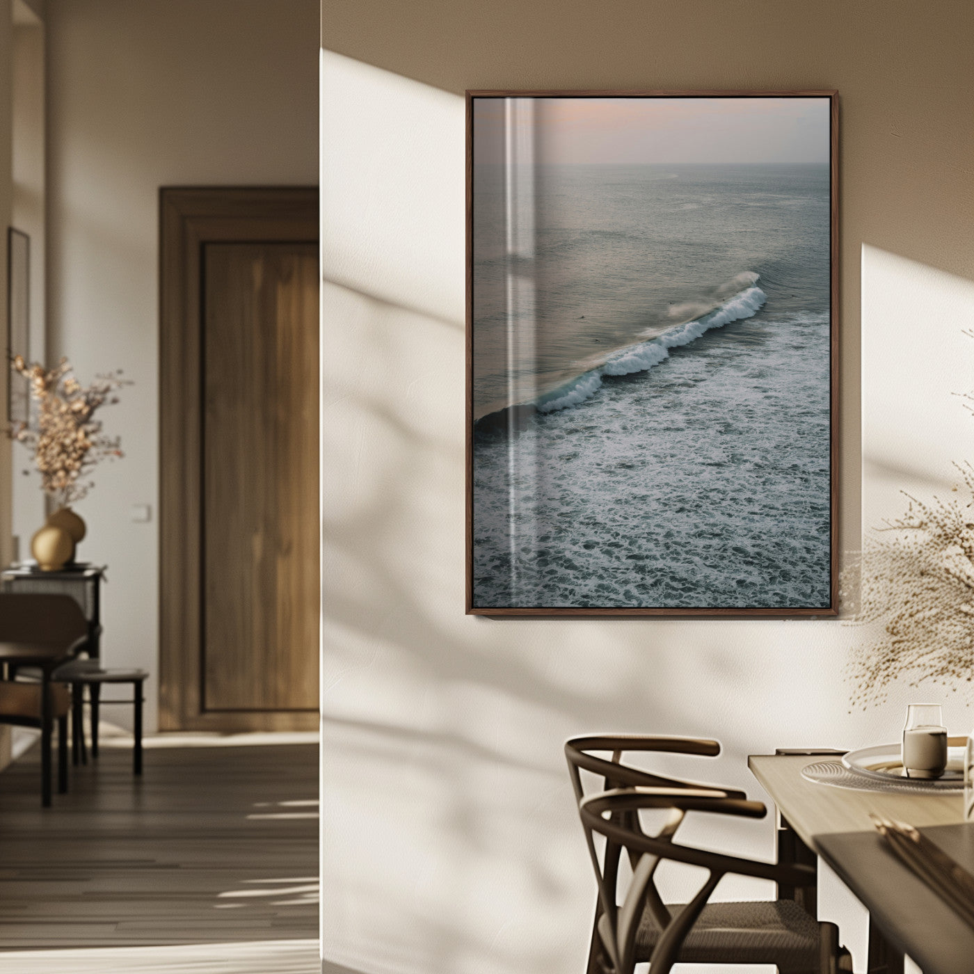 MGV-FP-48X32-3P - Ocean Waves Wall Art Canvas Print, Framed Coastal Serenity Art Picture Print, Relaxing Ocean Perfect Modern Coastal Decor Artwork