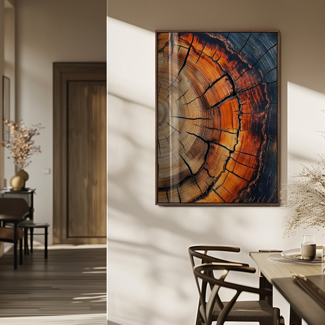 Rustic Wood Wall Art Canvas Print, Framed Tree Rings Nature Art, Earthy Tones Modern Rustic Decor