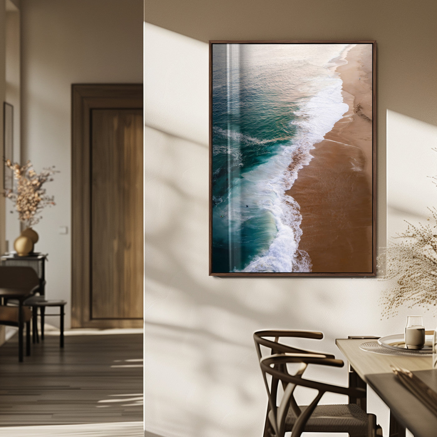 MGV-FP-48X32-3P - Serene Ocean Waves Beach Wall Art – Coastal Nature Canvas Print, Wrapped Canvas for Relaxing Decor in Living Room, Bedroom, Office