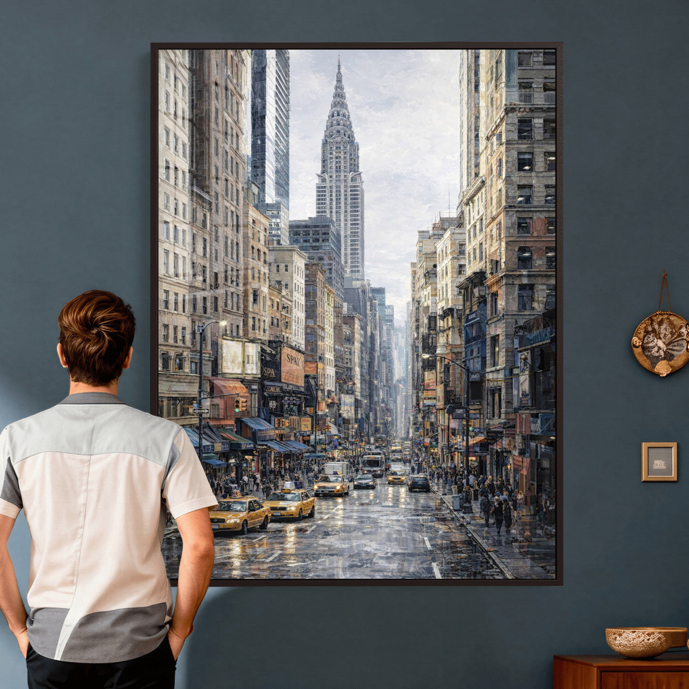 37693299-MGV-CV-24X36 - Chrysler Building New York Wall Art Canvas Print, Abstract NYC Street Painting Canvas Print, Modern Manhattan City Artwork for Living Room Decor