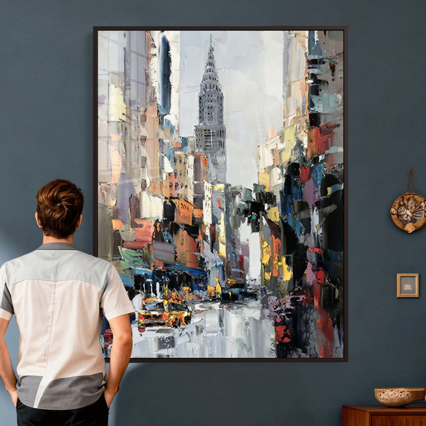 22144128-MGV-CV-24X36 - Chrysler Building New York Wall Art Canvas Print, Abstract NYC Street Painting Canvas Print, Modern Manhattan City Artwork for Living Room Decor