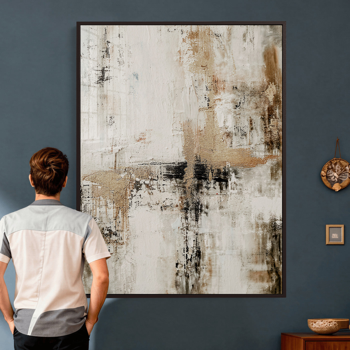 381262454-MGV-CV-24X36 - Neutral Abstract Wall Art Canvas Print, Beige Black Textured Modern Canvas Print, Minimalist Contemporary Artwork for Living Room Decor