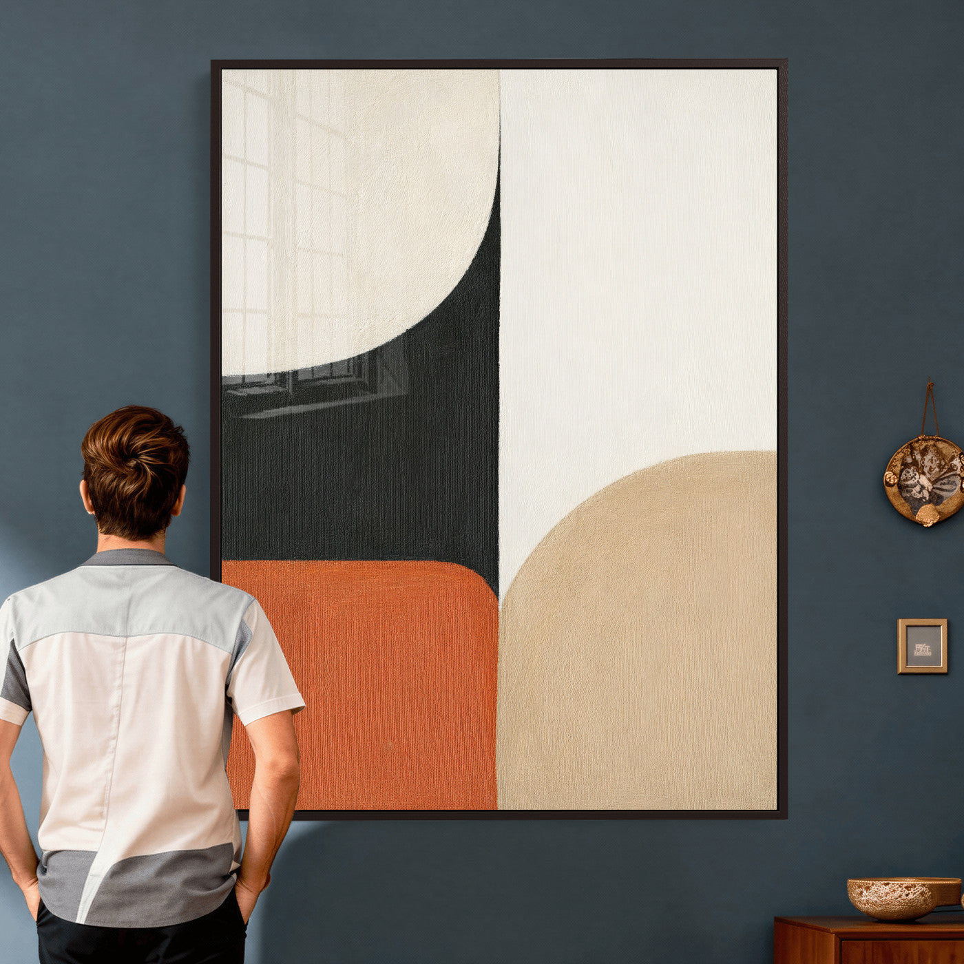 38800649-MGV-CV-24X36 - Geometric Abstract Wall Art Canvas Print, Orange Blue Abstract Expressionist Painting Print, Modern Geometric Abstract Canvas Art