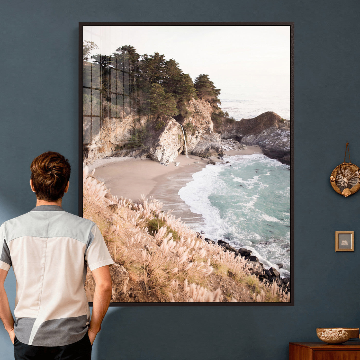 66328547-MGV-CV-24X36 - McWay Falls Canvas Wall Art, Big Sur California Photography Print, Waterfall Beach Coastal Decor, Julia Pfeiffer State Park, Boho Nature Print