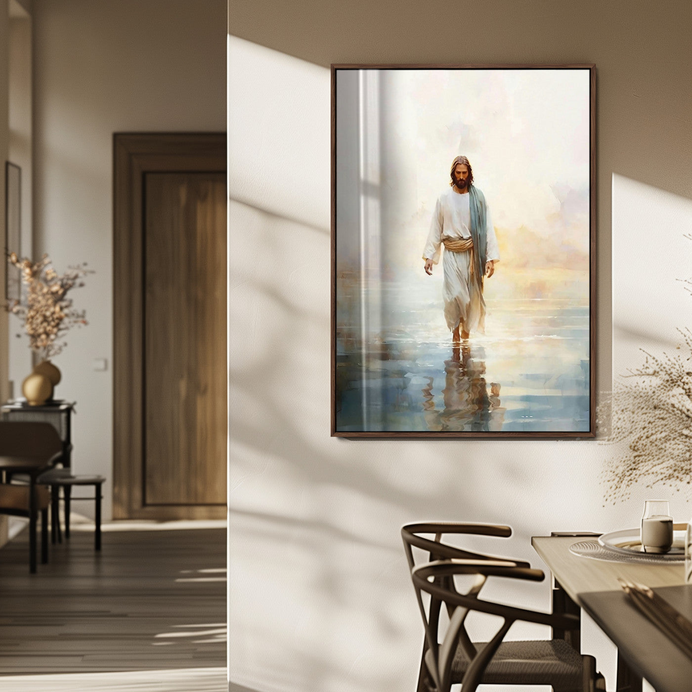 MGV-FP-48X32-3P - Jesus Walking on Water Wall Art Canvas Print, Christian Wall Art Print, God Jesus Print