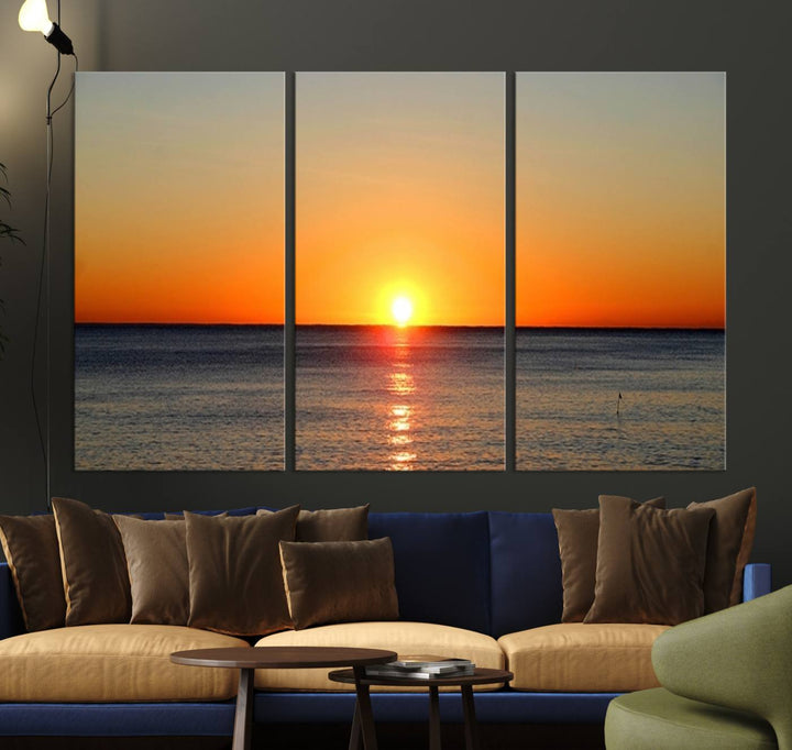 Golden Horizon Sunset Over Ocean Wall Art Canvas Print – Tropical Beach Canvas Wall Art – Giclee Print for Coastal Theme Decor Print