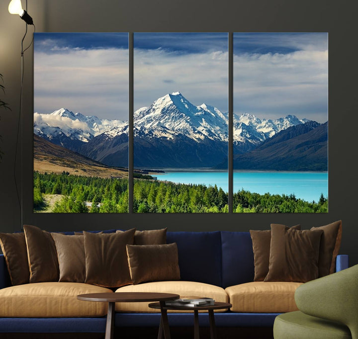 Impression d’art Mount Cook Nouvelle-Zélande Art mural Impression sur toile Lac et montagnes