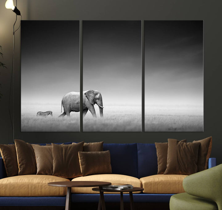 Elephant and Zebra Savannah Canvas Print