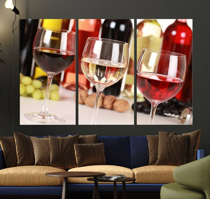 Wall Art Red, White and Rose Wine in Glass Canvas Print