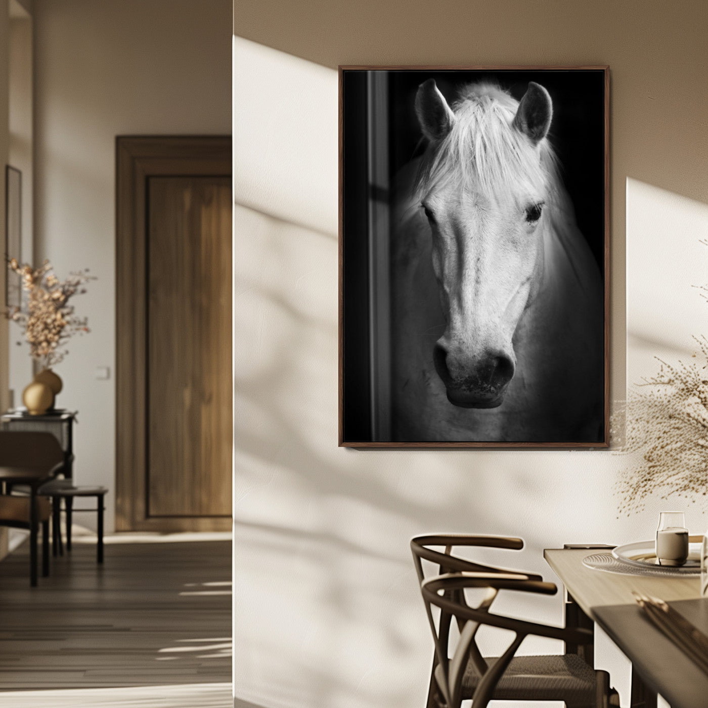 MGV-FP-48X32-3P - Large Wall Art White Horse Canvas Print
