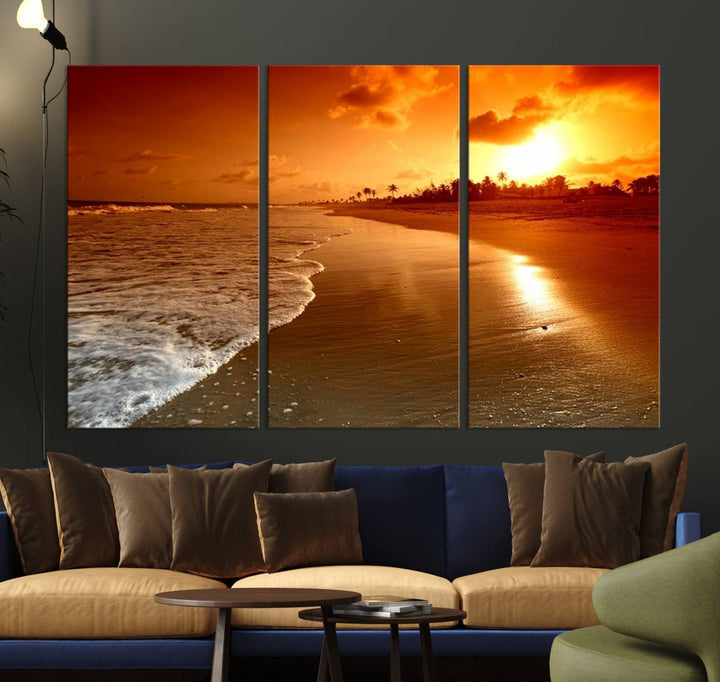 Arte de pared extra grande, hermoso paisaje de playa al atardecer en una isla tropical, impresión en lienzo